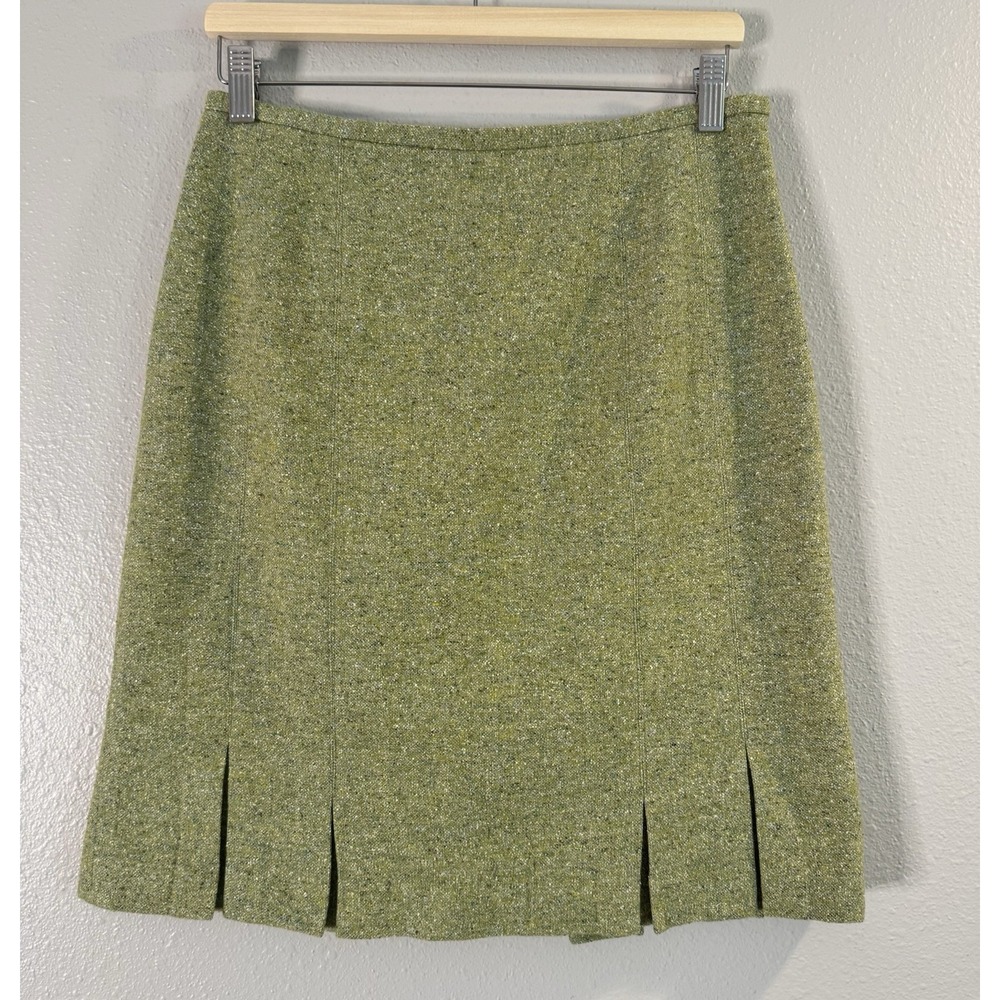 Vintage Talbots Petites Green Tweed Lambswool Silk Pleated Skirt Old Money 10P